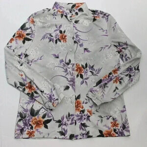 Vintage 60s 70s Small Multicolor Floral Mock Neck Button Up Blouse Union Made